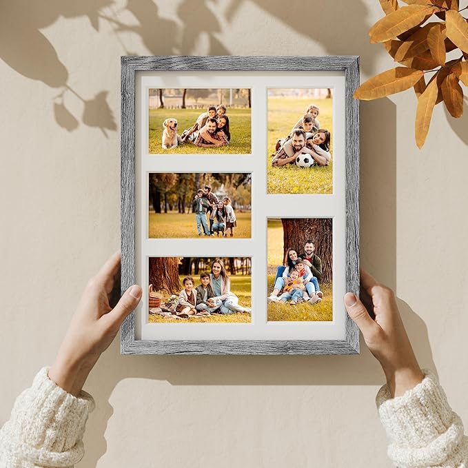 Vittanly 11x14 Collage Picture Frame, Displays 5Pcs 4x6 Pictures with Mat or 1Pcs 11x14 without Mat for Wall Mounting, Picture Frames Collage Wall Decor in Grey, 1 Pack