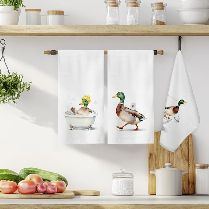 Funny Mallard Duck Bathroom Hand Towels, Mallard Duck Lover Gifts, Humor Ducks Animal Decorative Hand Towels for Bathroom Washroom Restroom, 16x24 Inch Set of 3