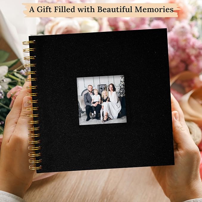 Scrapbook Photo Album Linen Cover, 12 x 12 Inch Hardcover Kraft White Pages Memory Book, for Travel Wedding Guest Book Christmas Baby Shower (40 Sheets/ 80 Pages,Black)