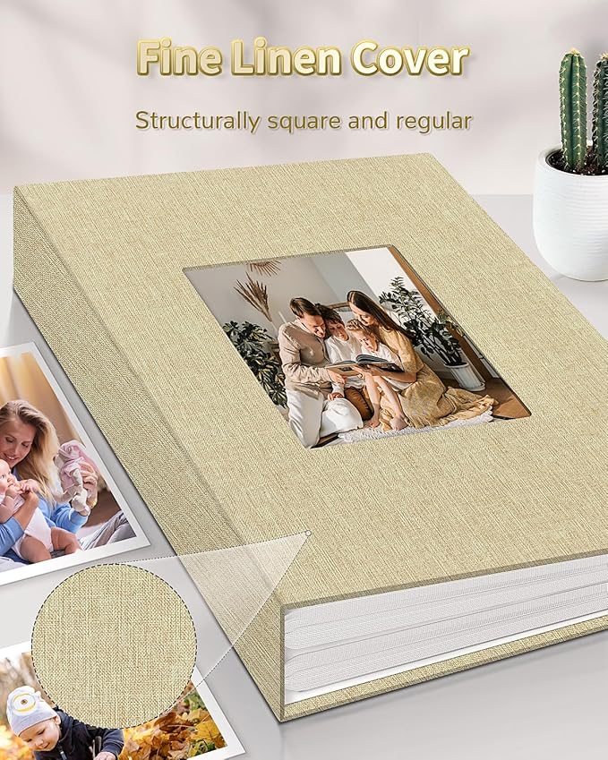 Photo Album 4x6 with 300 Pockets,Slip-in Picture Albums,Linen Cover Memory Book with Front Window,White Page Vertical Photo Book for Wedding,Family,Anniversare,Baby,Vacation