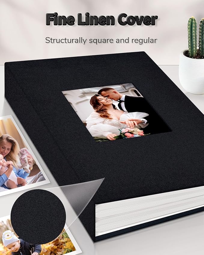 Photo Album 4x6 with 300 Pockets,Slip-in Picture Albums,Linen Cover Memory Book with Front Window,White Page Vertical Photo Book for Wedding,Family,Anniversare,Baby,Vacation