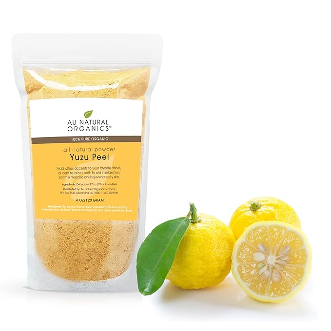 Au Natural Organics Yuzu Peel Powder – Improve Blood Flow Treatment | Muscle Relaxer | Sauce Spice | Powdered Yuzu for Hair, Nails & Skin | Immune System Booster, Lemon Bath Salts | 120 gm