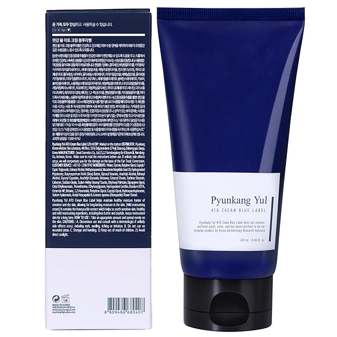 Pyunkang Yul PKY ATO Cream Blue Label - Long lasting Strong Moisture and Nutrients Hyaluronic Acids, Natural Safe Ingredients Ceramide Skin Barrier from Double Hydration Baby Lotion 4.06 Fl. Oz