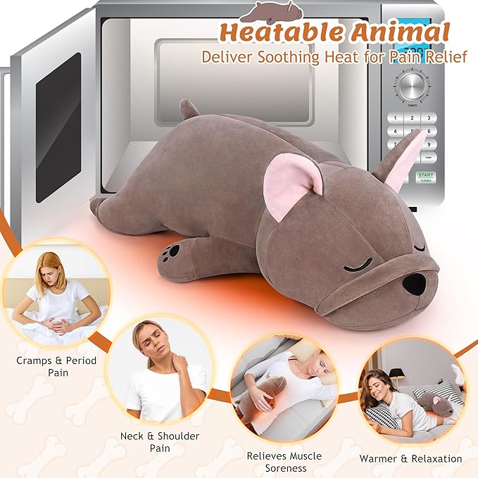 1.8lb French Bulldog Stuffed Animals Plush Microwavable Heating Pad-French Bulldog Heating Pads for Cramps &Period Pain Relief, Heatable & Coolable Stuffed Animals Bedtime Birthday Gift for Women Kids