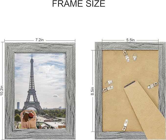5.5x8.5 Picture Frame Set of 4, Made of Real Glass and Grey Frame, 5.5 by 8.5 Photo for Wall or Tabletop