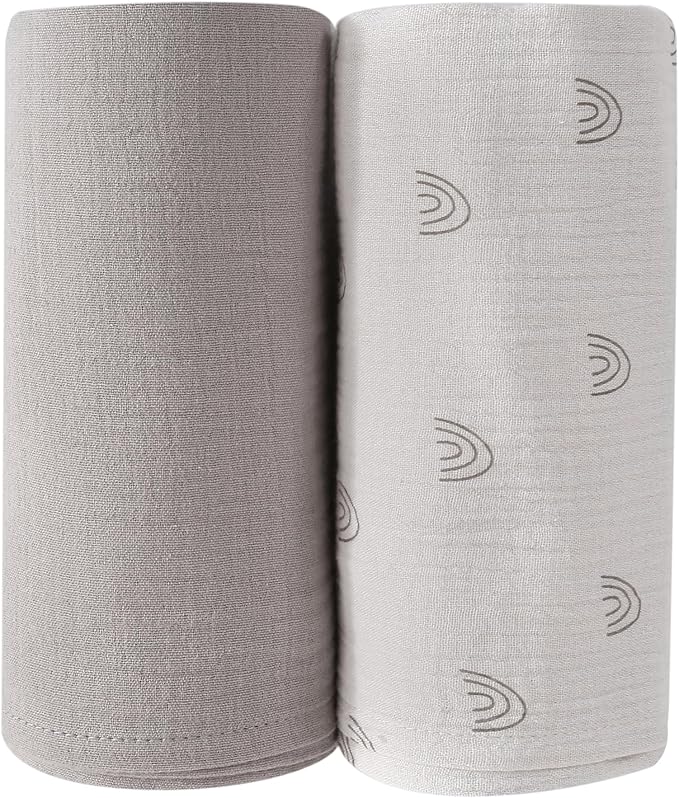 DaysU Muslin Swaddle Blankets, Receiving Blanket for Boy Girl, Cotton Muslin Swaddling Baby Blankets for Unisex Newborns Nursery, 2 Pack, 47”x47”-Rainbow+Milk Coffee