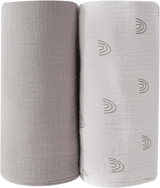 DaysU Muslin Swaddle Blankets, Receiving Blanket for Boy Girl, Cotton Muslin Swaddling Baby Blankets for Unisex Newborns Nursery, 2 Pack, 47”x47”-Rainbow+Milk Coffee