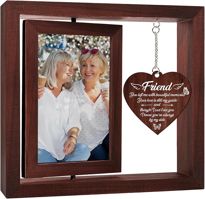 Memorial Gifts for Loss of Friend,Rotating Wooden Picture Frame, Sympathy Gift Keepsake, Healing Grief Gift for Loss of Friend, Remembrance for Funerals, Memorial Ceremonies, Fits 4x6 In Photo