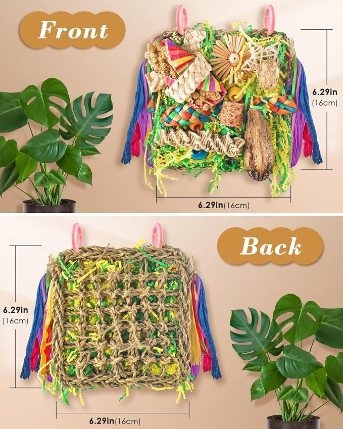 ERKOON Bird Toys, Parrot Toys Foraging Swing Mat Parrot Cage Hanging Toys Birds Grass Mat Climbing Wall with Seagrass, Birds Cage Accessories (Green)