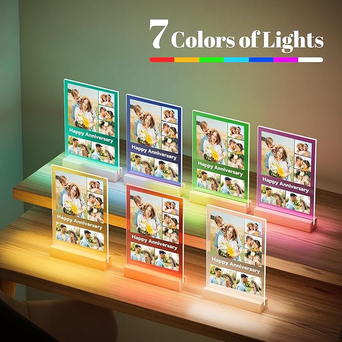 Custom Picture Frames with Photo, Personalized Photo Frame with Night Light, Customized Gifts for Couple, Personalized Christmas Anniversary Birthday Gifts for Women Men Boyfriend Girlfriend Her Him