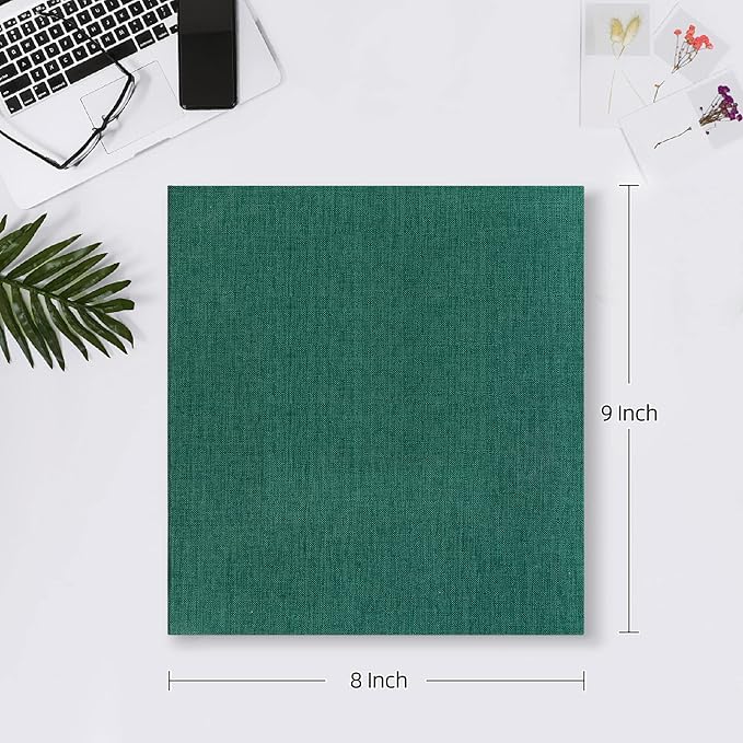 Mublalbum Small Photo Album 4x6 200 Photos Linen Cover Picture Book with Horizontal Pockets for Family Wedding Baby and Anniversary (Dark Green)