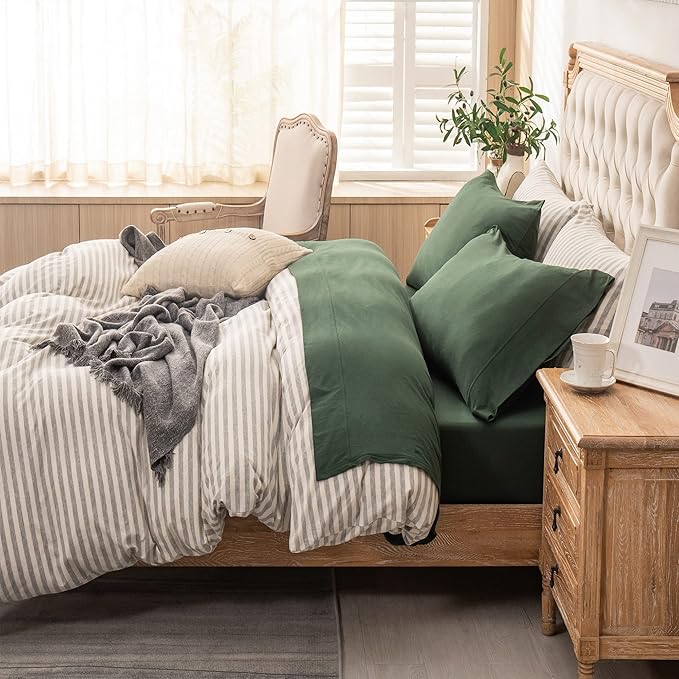 PURE ERA Jersey Knit 3pc Bed Sheet Set 100% T-Shirt Heather Cotton Super Soft Comfy Breathable Fits Mattress Up to 20" Extra Deep Pocket (Forest Green, Twin)