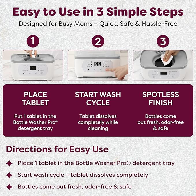 Official Detergent Washing Tablets For Momcozy Baby Breeza & All Bottle Washers - Removes Milk Film & Odor - Non-Toxic, Fragrance-Free Cleaner for Bottles & Pump Parts - 120 Count KOOLA Mom