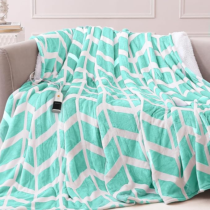 VENTIMI Electric Blanket Heated Throw, 72" x 84" Heated Blanket with 9 Heat Levels & 2 to 10 Hours Auto Off, Fast Heating Blankets with ETL & FCC Certification, Green