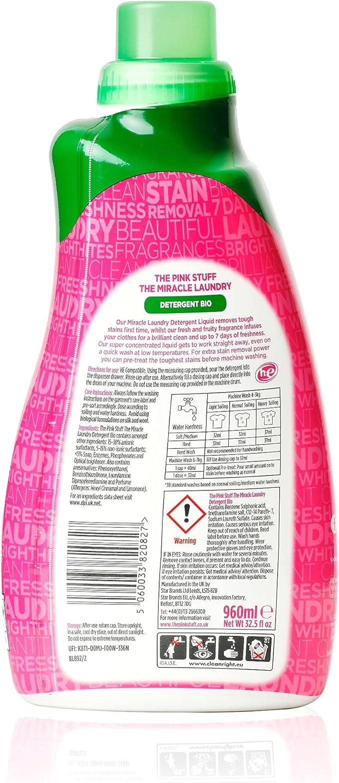 Stardrops - The Pink Stuff - The Miracle Laundry Detergent Bio Liquid - 32oz Pack of 2