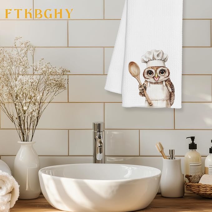 Funny Owl Chef Kitchen Towels, Owl Lover Gifts for Women Men, Gifts for Chef, Funny Wildlife Bird Decorative Dish Hand Tea Towels for Kitchen Bakery, 16x24 Inch