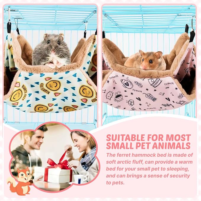 LYART 2 Pieces Guinea Pig Rat Ferret Hammocks and Warm Beds for Small Animals Pet, Squirrel Rat Ferret Cage Accessories and Toys for Sugar Glider Guinea Pig Hamster (2.Teapot+Heart)