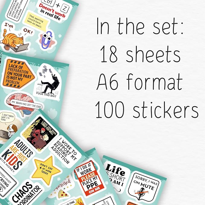 100Pcs Funny Work Stickers for Adults, for Water Bottle - Funny Coworker Gifts, Work Gifts - Coworker Stickers Bulk