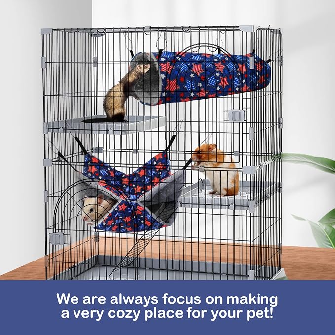 petonfun Ferret Rat Hammock Tunnel for Cage Guinea Pig Hideout Toy Bed,Blue | 2 Pack Set, Large Size, Suitable for Most Small Animal, Double Sided, Wide Chinchilla Cage Accessories to Hide,Durable & Soft