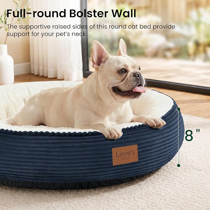 Love's cabin Round Donut Cat and Dog Cushion Bed, 30in Pet Bed for Medium or Large Dogs, Anti-Slip & Water-Resistant Bottom, Soft Durable Fabric Pet Beds, Washable Calming Cat Bed, Navy Blue