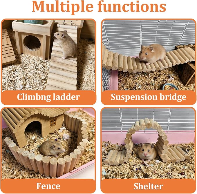 Hamiledyi Hamster Bridge 15.7x2.4in Hamster Wooden Bridge Bendy Climbing Ladder Long Suspension Bridge Chew Toys for Rat Mice Gerbil Chipmunk Sugar Glider