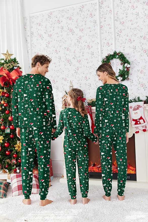Ekouaer Family Matching Pajamas Christmas Sleepwear Long Sleeve Sleep Shirt with Plaid Pants Soft Loungewear Pjs Set S-XXL