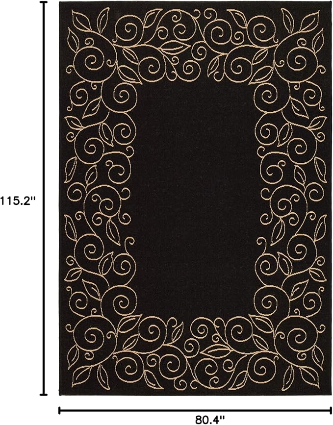SAFAVIEH Courtyard Collection Area Rug - 6'7" x 9'6", Black & Beige, Non-Shedding & Easy Care, Indoor/Outdoor & Washable-Ideal for Patio, Backyard, Mudroom (CY5139D)