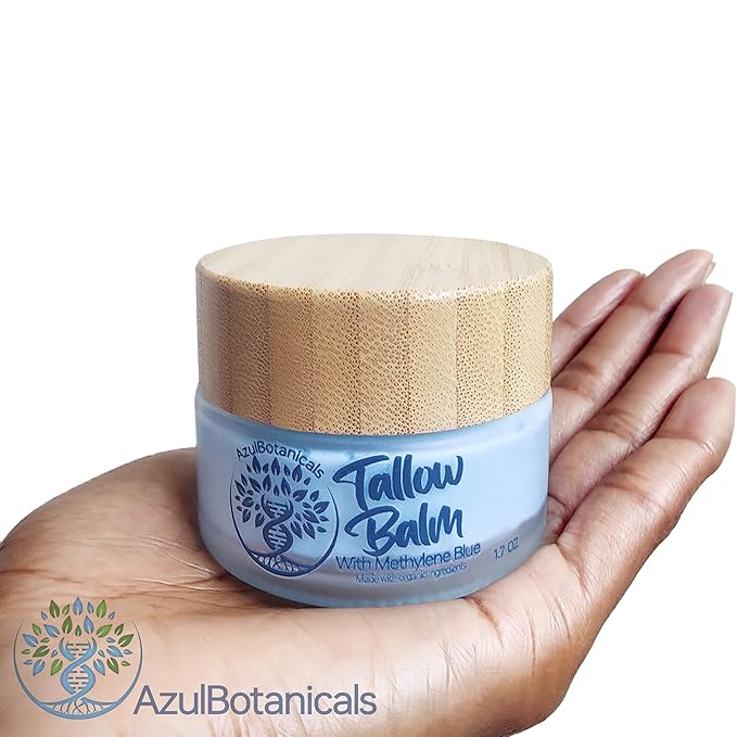 Methylene Blue Infused Whipped Grass Fed Beef Tallow Balm, Anti-Aging, Moisturizer, Stretchmarks, Rosacea, Psoriasis, Eczema, Acne, All skin types, Organic Ingredients 1.7oz