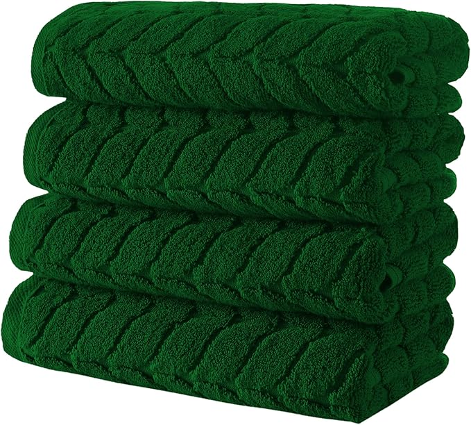 BAGNO MILANO Turkish Bath Towels, Soft Plush Jacquard Luxury Bath Towels, Quick Dry Towel Set (Royal Green, 4 Pcs Hand Towel Set)