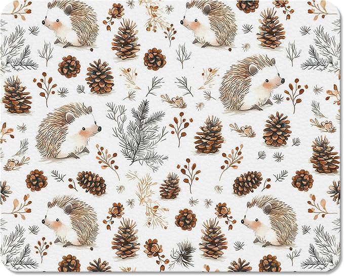 Cute Hedgehog Dish Drying Mats for Kitchen Counter, Hedgehog Gifts, Nature Pine Cone Absorbent Reversible Coffee Bar Mat Drying Pad for Kitchen Decor, 12x15 Inch
