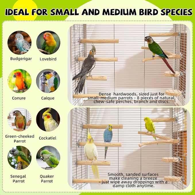 8 Pack Natural Wood Bird Perches for Cage, Perch Set