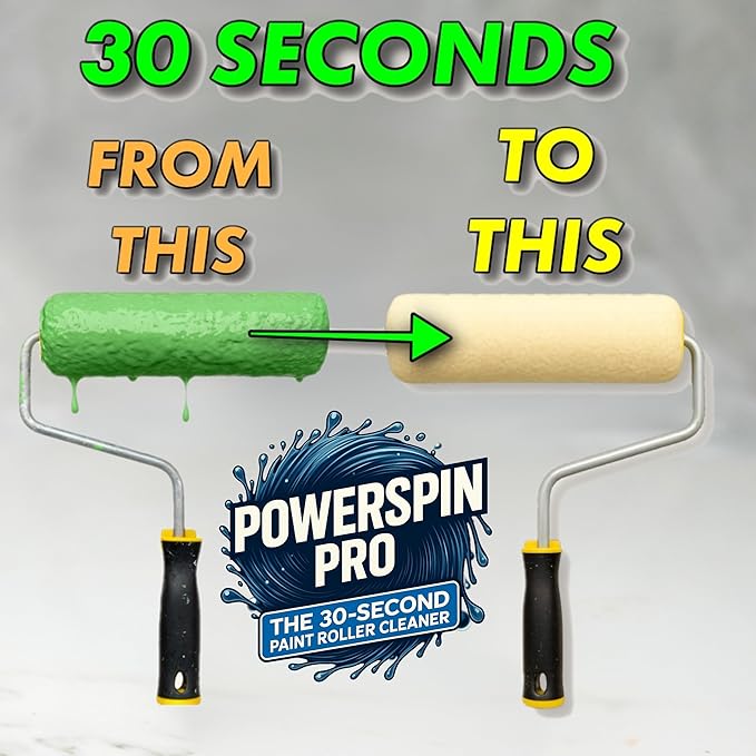 PowerSpin Pro™ 30 Second Paint Roller Cleaner & Spinner - Drill Powered Centrifugal Washer for Fast Cleanup & Reuse - Fits 1/4" to 1/2" Drills - Professional Painting Tool