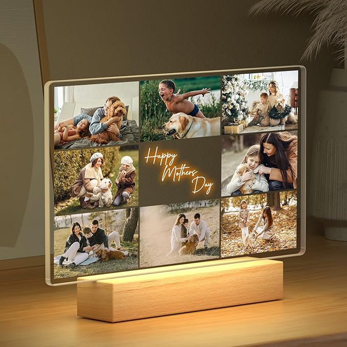 Custom Picture Frames with Photos, Personalized Photo Frame with Night Light, Personalized Birthday Gifts for Mom, Baby, Kid, Family