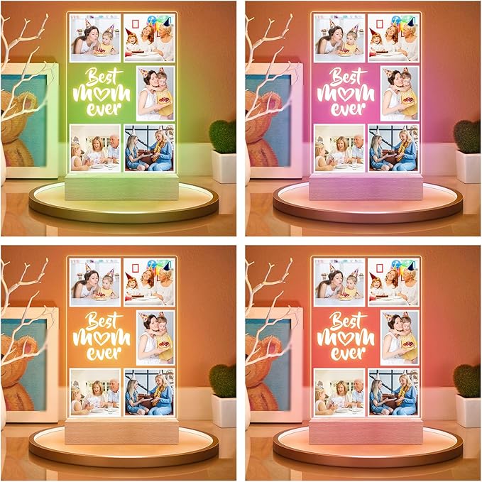 Custom Picture Frames with Photos, Personalized Photo Frame with Night Light, Custom Best Mom Ever Gifts, Personalized Birthday Gifts for Mom, Baby, Kid, Family