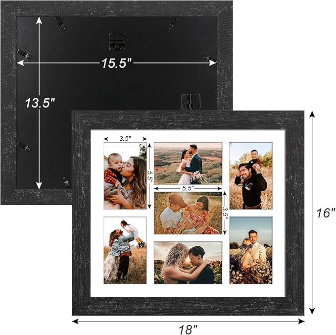 13.5X15.5 Picture Frames Collage with 7 Openings 4X6 Pictures, Multi Photo Frame with Mat for Wall Hanging Decor,Black Wood Grain