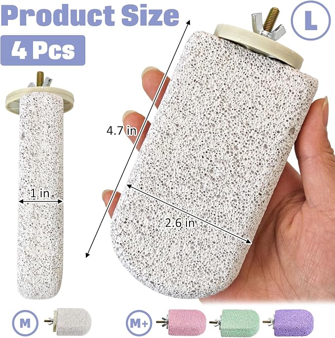 BNOSDM 4 Pcs Bird Beak Grinding Stone Calcium Parrot Perch Stand 4.7*2.6in | Natural Volcanic Lava Stone,Mineral Block for Birds,White Cuddle Bone Perch,Bird Toys for Parakeets Cockatiels Conures