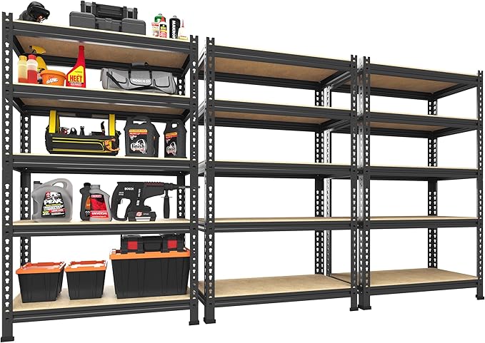 PrimeZone Storage Shelves 3 Pack 5 Tier Adjustable Garage Storage Shelving, Heavy Duty Metal Storage Utility Rack Organizer Shelf Unit for Warehouse Pantry Closet Kitchen Basement, Black