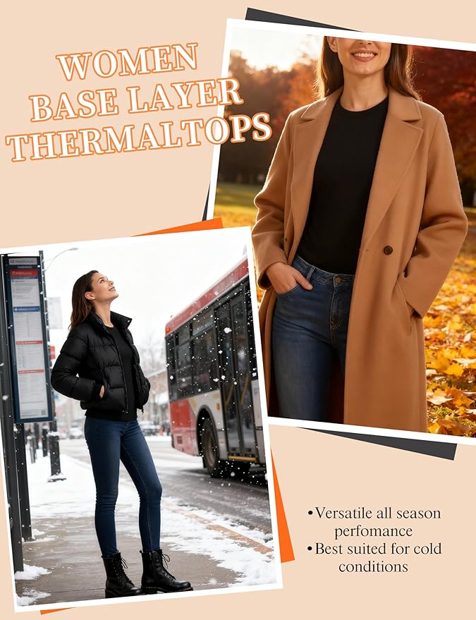 Women's Long Sleeve Thermal Underwear Lightweight Compression Baselayer Shirt Women Clothing Premium Comfort Winter Tops