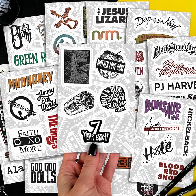 100Pcs Grunge Stickers, 90's Grunge Music, Rock Stickers, Rock Band Decals, Music Gifts for Men and Women