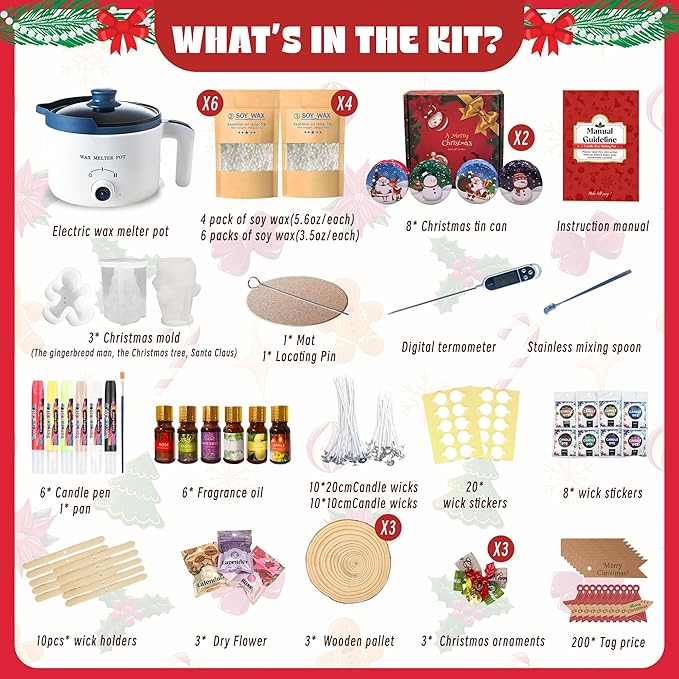 DIY Christmas Candle Making Kit, Make Your Own Scented Candles at Home with Wax Melter, Festive Molds, Soy Wax & Fragrances, All-in-One Wax Melts Kit for Holiday Crafting & Gifting