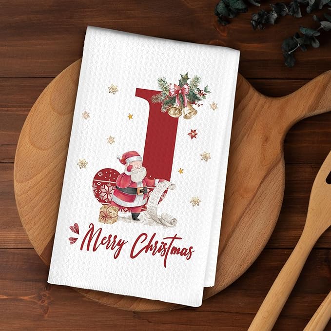 Christmas Initial Letter J Kitchen Towels Personalized Gifts Dish Towels Hand Towels for Kitchen Decorations, Christmas Birthday Gifts for Women, 24x16 Inch