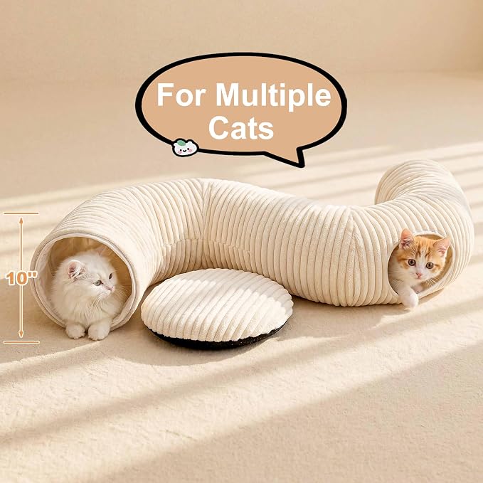 Cat Tunnel Bed with 40 Pcs Interactive Cat Toys, White | Cat Tube with Kitten Toys for Indoor Kittens, Collapsible Play Tunnel, Cat Gifts