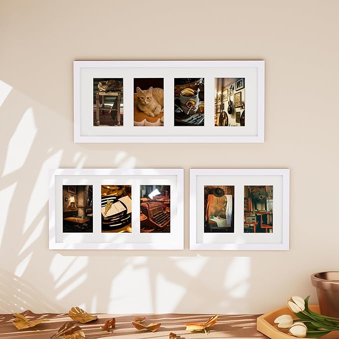 Vittanly 8x20 Collage Picture Frame, Displays 4Pcs 4x6 Pictures with Mat or 1Pcs 8x20 without Mat, Picture Frames Collage Wall Decor for Horizontal or Vertical Display, White, 1 Pack
