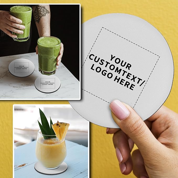 50 Round Foam Bud Coasters Pack, 4 inch - Customizable Text, Logo - PU Foam, Party Favor - White