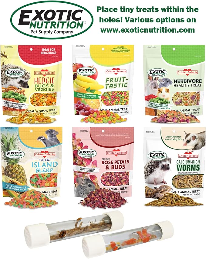 Exotic Nutrition Rolling Forage Cylinder - Fun & Unique Forage Toy - Sugar Glider, Hedgehog, Squirrel, Chinchilla, Prairie Dog, Degu, Chicken, Bird, Skunk, Rabbit, Hamster, and Other Small Animals