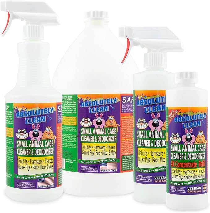 Absolutely Clean Amazing Small Animal Cage Cleaner, Just Spray/Wipe, Easily Removes Messes & Odors - Hamster Cages, Mice, Rat Cage, Guinea Pig Cage, Rabbit Cage, Ferret Cage, Dog Cage - USA Made