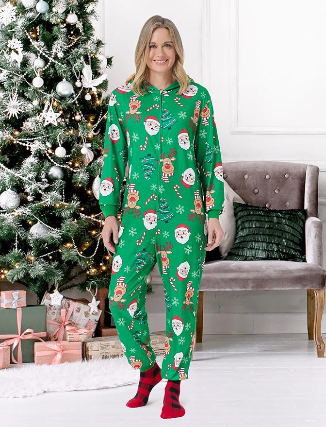 PATPAT Matching Family Christmas Onesie Pajamas – Holiday Hooded Jumpsuit Sleepwear PJs Couples Xmas Loungewear with Socks