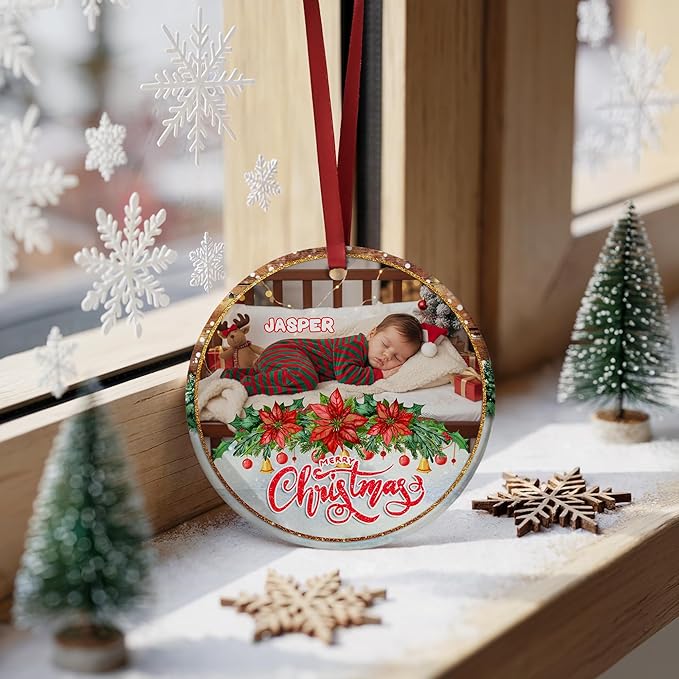 Personalized Baby's First Christmas Ornament 2025 Personalized My First Christmas Ornaments Picture & Name Gift for New Mom, Dad, Grandson or Granddaughter Christmas Tree Keepsake Gift