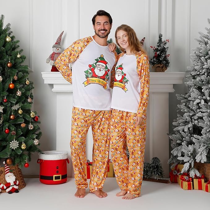 ANGELGGH Matching Christmas Pajamas for Family, Cute Vacation PJs Sets for Couples/Women/Men, Xmas 2 Piece Jammies Sleepwear