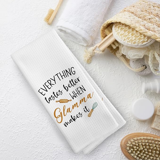Glamma Gifts Kitchen Towels Grandma Gifts from Grandchildren, Grandma Gift for Mothers Day Dish Towel Dishcloth 16x24 Inches, Grandmother Gift Decorative Absorbent Hand Tea Towels Decor